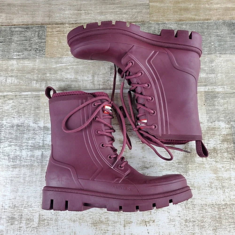 Hunter Diana Womens Rain Boot Sz 10 M Comfort Dark Red Rubber Waterproof Lace Up